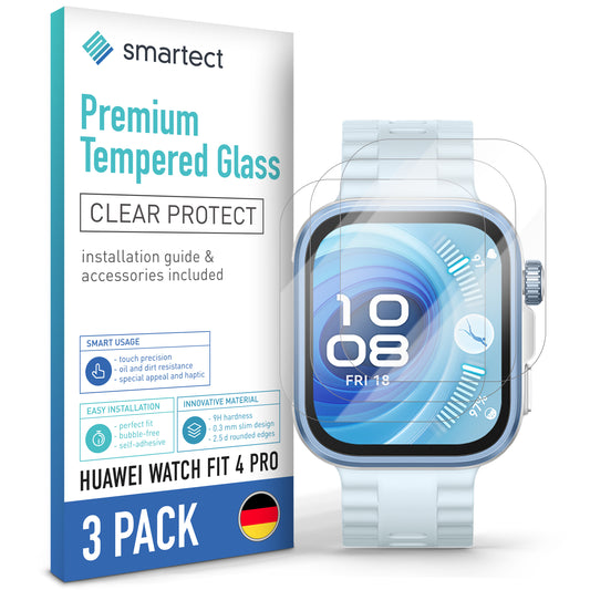 smartect Schutzglas Klar für Huawei Watch Fit 4 Pro, 3 Stück