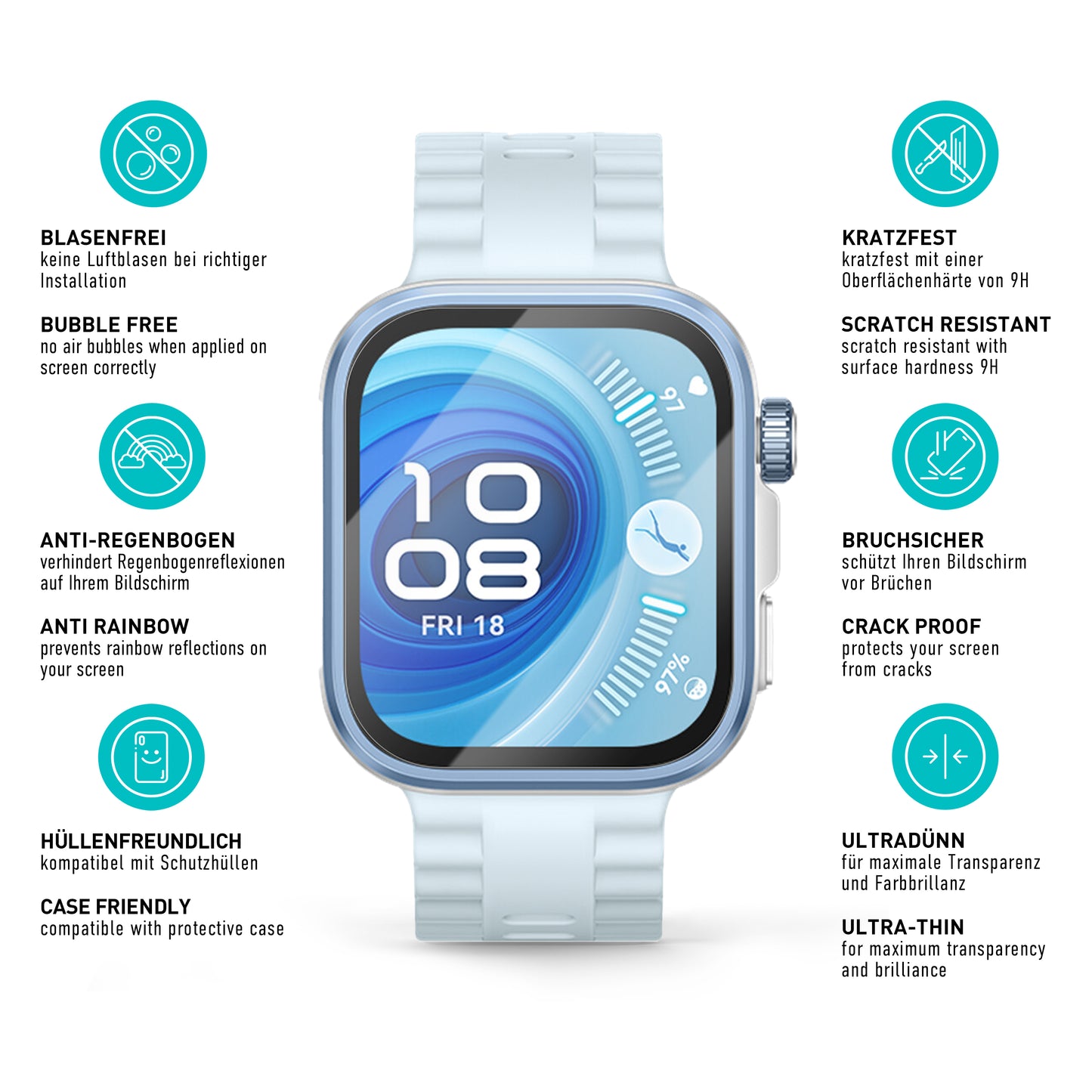 smartect Schutzglas Klar für Huawei Watch Fit 4 Pro, 3 Stück
