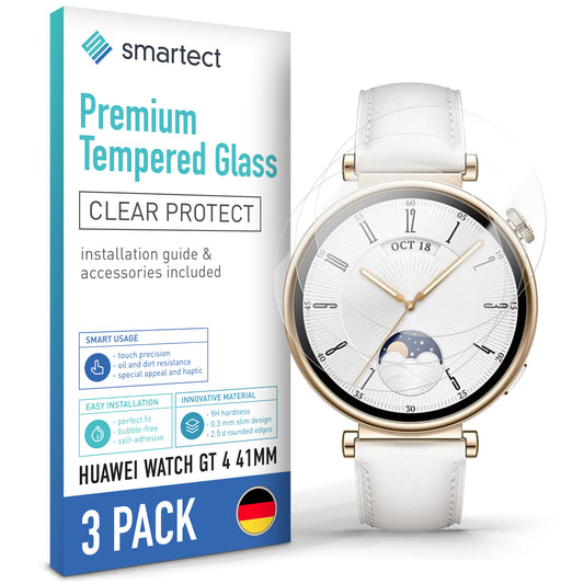 smartect Schutzglas Klar für Huawei Watch GT 4 41mm, 3 Stück