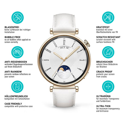 smartect Schutzglas Klar für Huawei Watch GT 4 41mm, 3 Stück