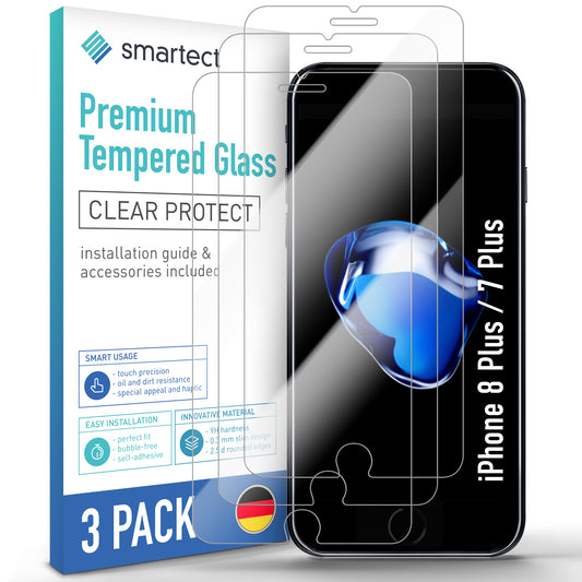 smartect Schutzglas Klar für iPhone 8 Plus / 7 Plus, 3 Stück
