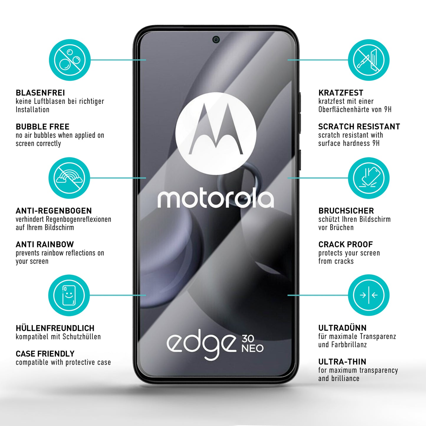 smartect Schutzglas Klar für Motorola Edge 30 Neo, 3 Stück