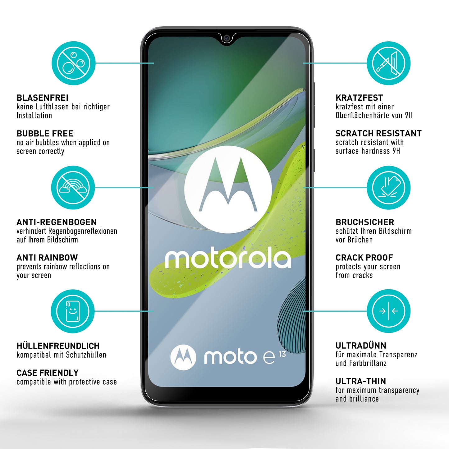 smartect Schutzglas Klar für Motorola Moto E13, 3 Stück