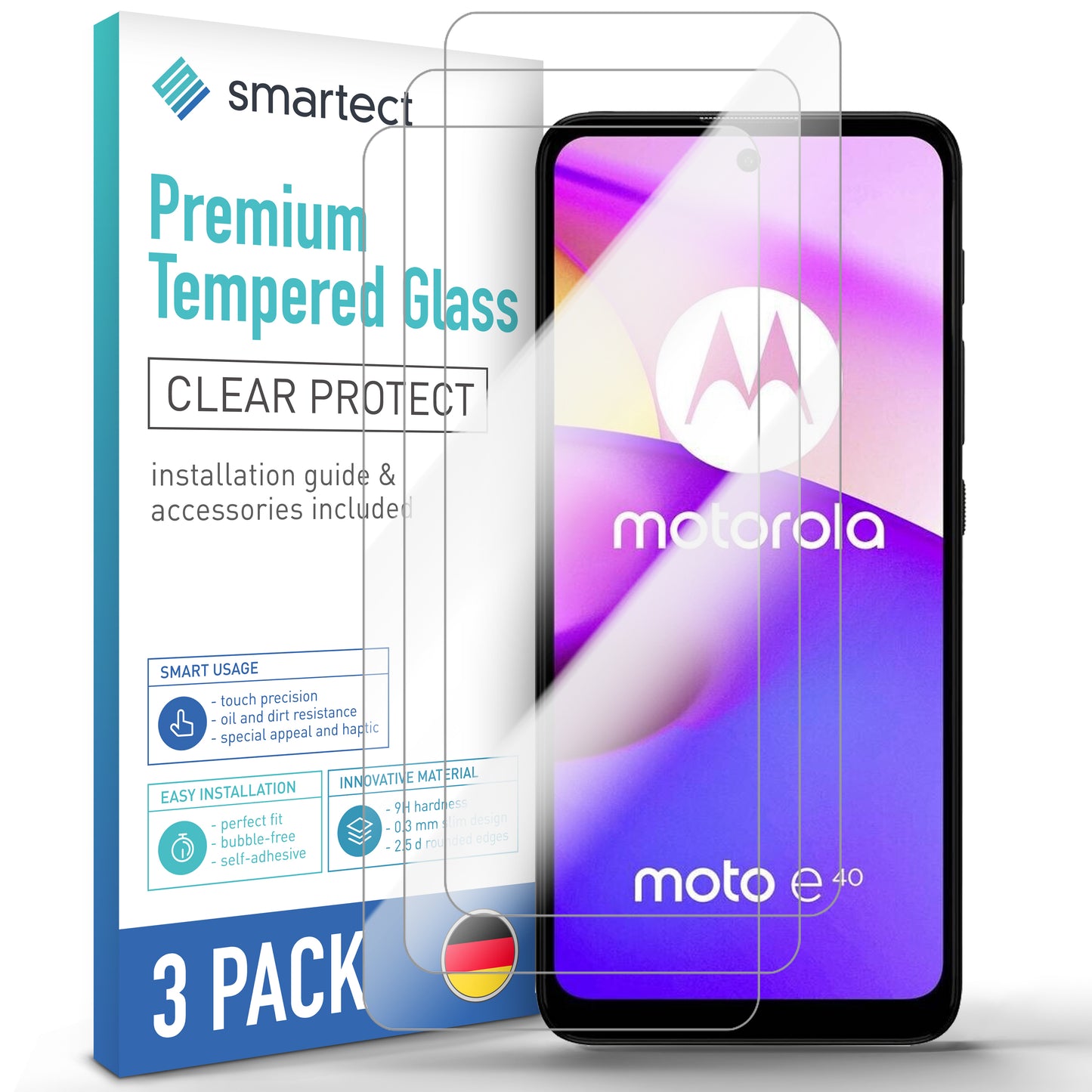 smartect Schutzglas Klar für Motorola Moto E40 / Moto E30, 3 Stück