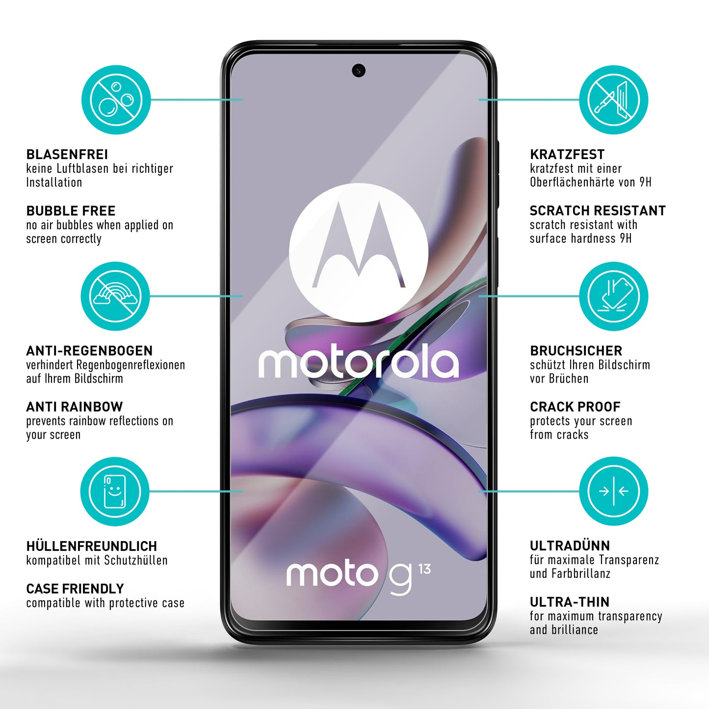 smartect Schutzglas Klar für Motorola Moto G13 / Moto G23 / Moto G53, 3 Stück