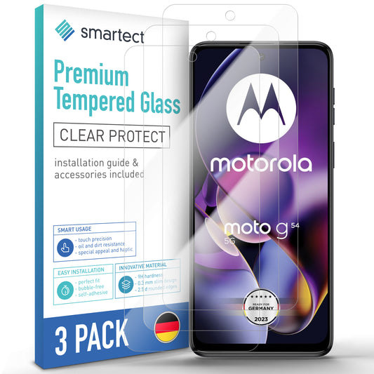 smartect Schutzglas Klar für Motorola Moto G54 5G, 3 Stück