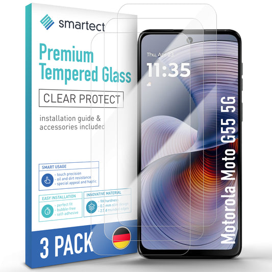 smartect Schutzglas Klar für Motorola Moto G55 5G, 3 Stück