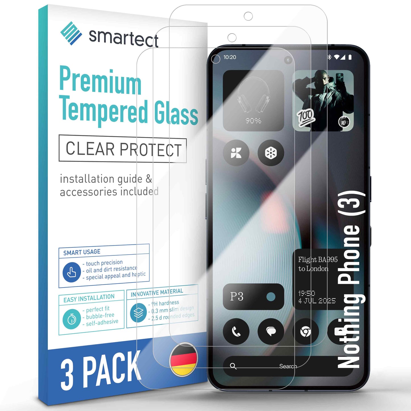smartect Schutzglas Klar für Nothing Phone (3), 3 Stück