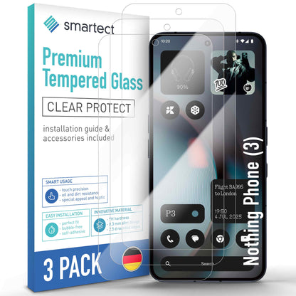 smartect Schutzglas Klar für Nothing Phone (3), 3 Stück