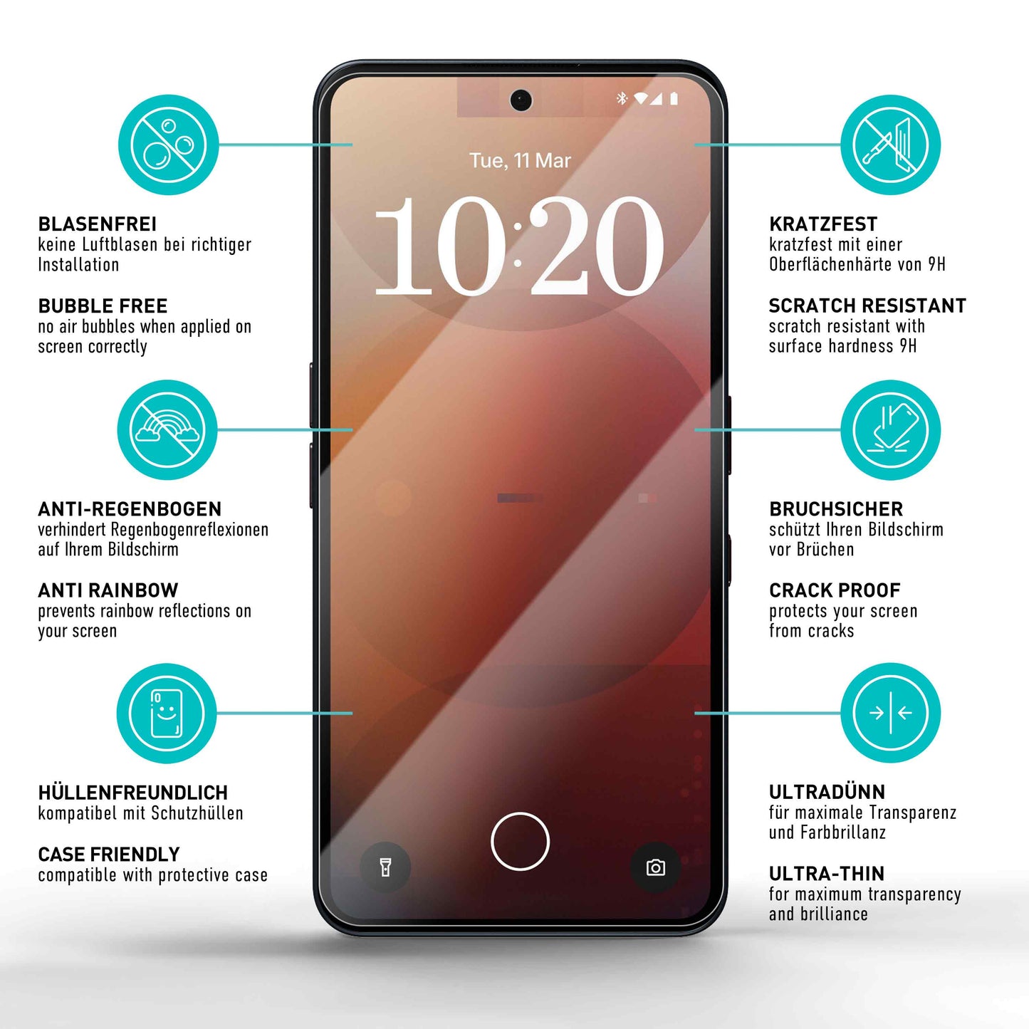 smartect Schutzglas Klar für Nothing Phone (3a), 3 Stück