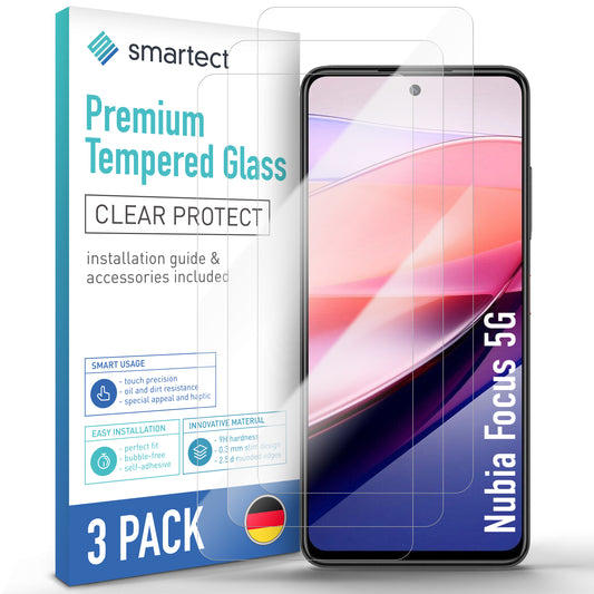 smartect Schutzglas Klar für Nubia Focus 5G, 3 Stück