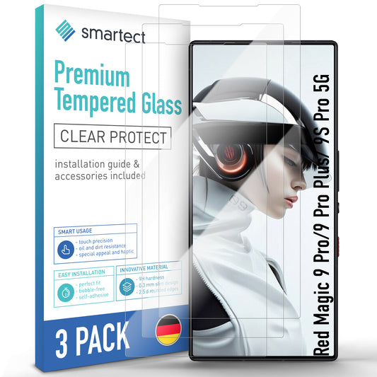 smartect Schutzglas Klar für Red Magic 9 Pro/ 9 Pro Plus/ 9S Pro 5G, 3 Stück