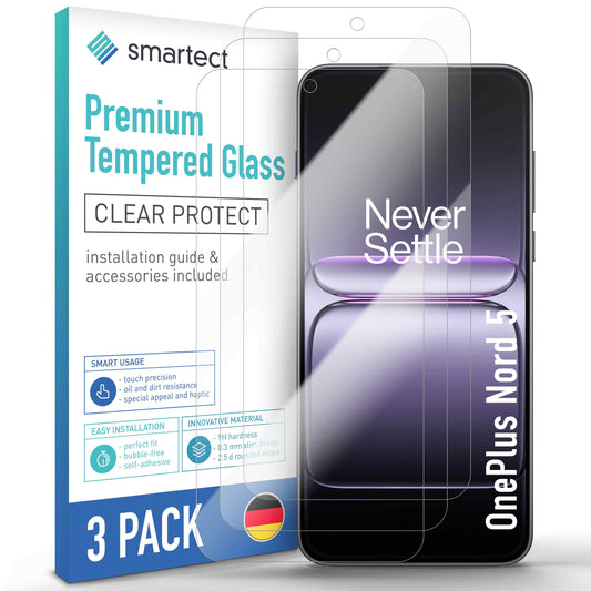 smartect Schutzglas Klar für OnePlus Nord 5, 3 Stück