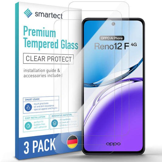 smartect Schutzglas Klar für Oppo Reno 12F / 12 FS, 3 Stück
