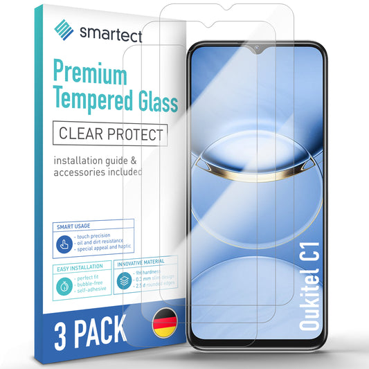 smartect Schutzglas Klar für Oukitel C1, 3 Stück