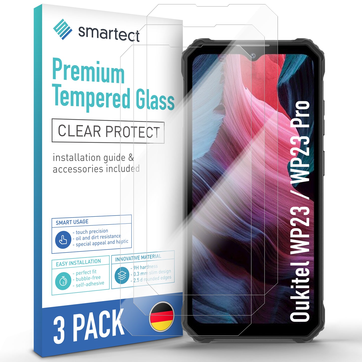 smartect Schutzglas Klar für Oukitel WP23 / WP23 Pro, 3 Stück