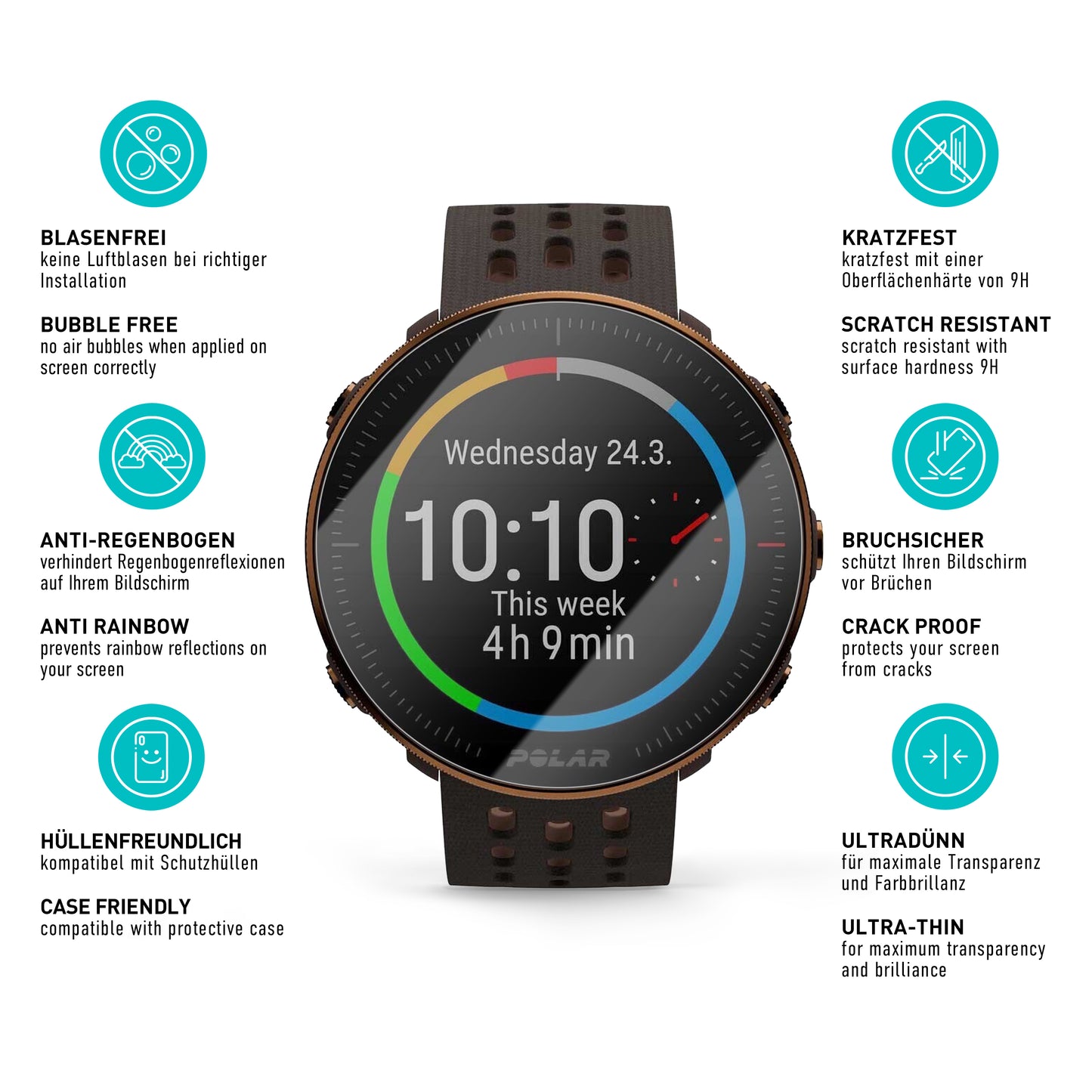 smartect Schutzglas Klar für Polar Vantage M / V / M2, 3 Stück