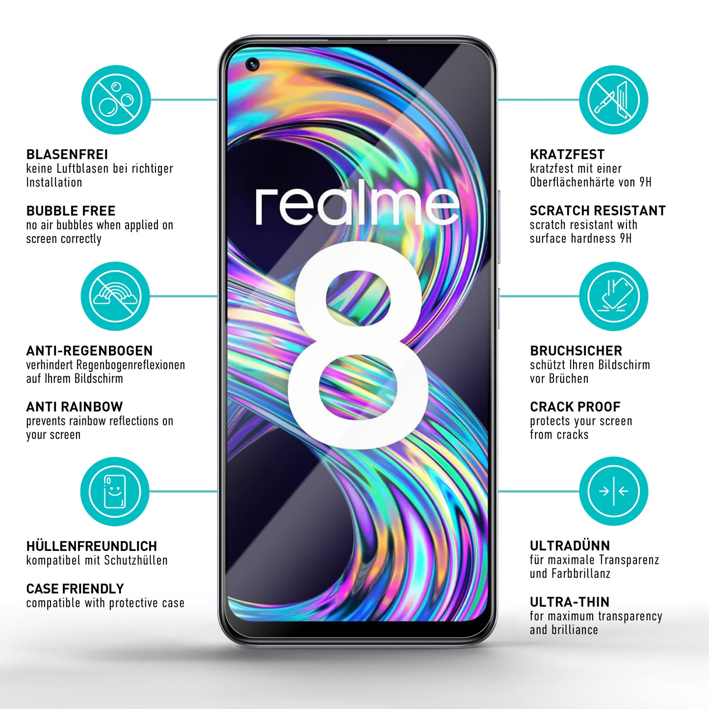 smartect Schutzglas Klar für Realme 8 4G / 8 Pro, 3 Stück