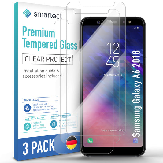 smartect Schutzglas Klar für Samsung Galaxy A6 2018, 3 Stück