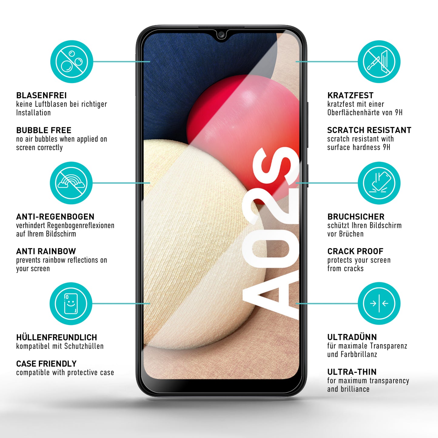 smartect Schutzglas Klar für Samsung Galaxy A02s / A03s, 3 Stück