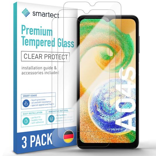 smartect Schutzglas Klar für Samsung Galaxy A04 / A04s / A03 / A03s, 3 Stück