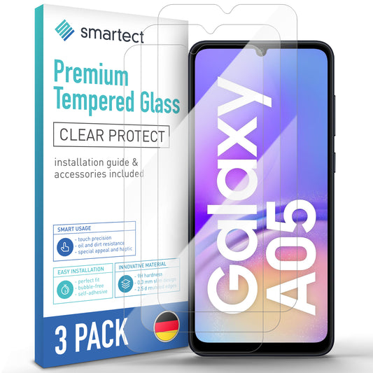 smartect Schutzglas Klar für Samsung Galaxy A05, 3 Stück