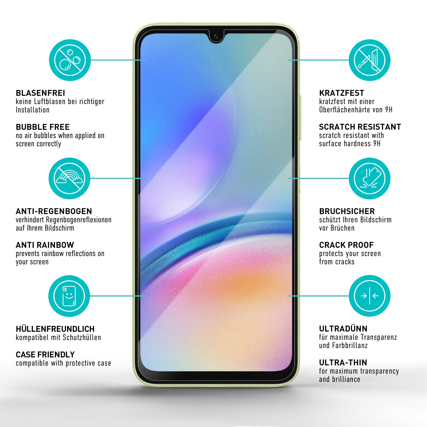 smartect Schutzglas Klar für Samsung Galaxy A05s 5G, 3 Stück