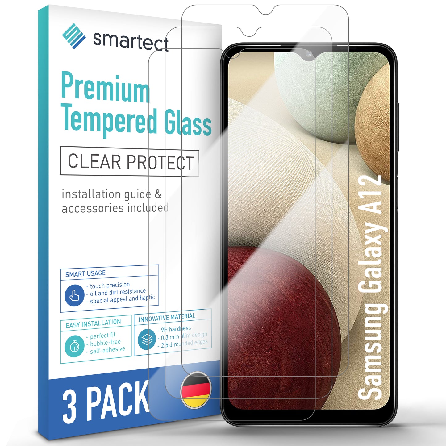 smartect Schutzglas Klar für Samsung Galaxy A12 / A12 Nacho / M12 / M32 5G, 3 Stück
