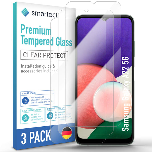 smartect Schutzglas Klar für Samsung Galaxy A22 5G / A22s 5G, 3 Stück