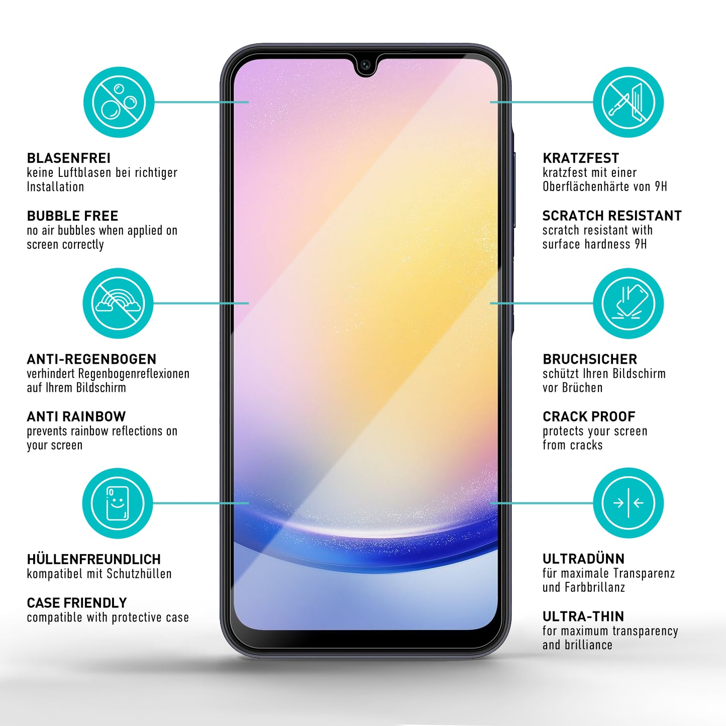 smartect Schutzglas Klar für Samsung Galaxy A25 5G / Galaxy A15 4G & 5G, 3 Stück