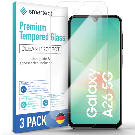 smartect Schutzglas Klar für Samsung Galaxy A26 5G, 3 Stück
