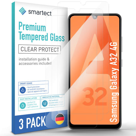 smartect Schutzglas Klar für Samsung Galaxy A32 4G/ A22 4G/ M22/ M32 4G/ A31, 3 Stück