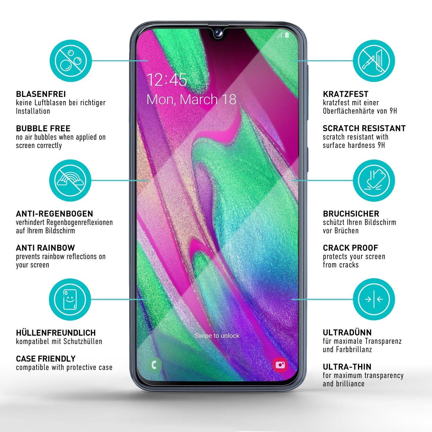 smartect Schutzglas Klar für Samsung Galaxy A40, 3 Stück