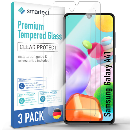 smartect Schutzglas Klar für Samsung Galaxy A41, 3 Stück
