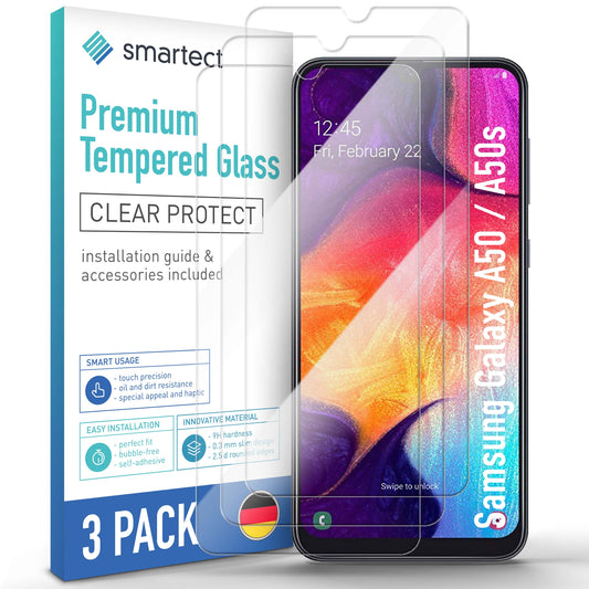 smartect Schutzglas Klar für Samsung Galaxy A50 / A50s / M30s / M31 / M21, 3 Stück