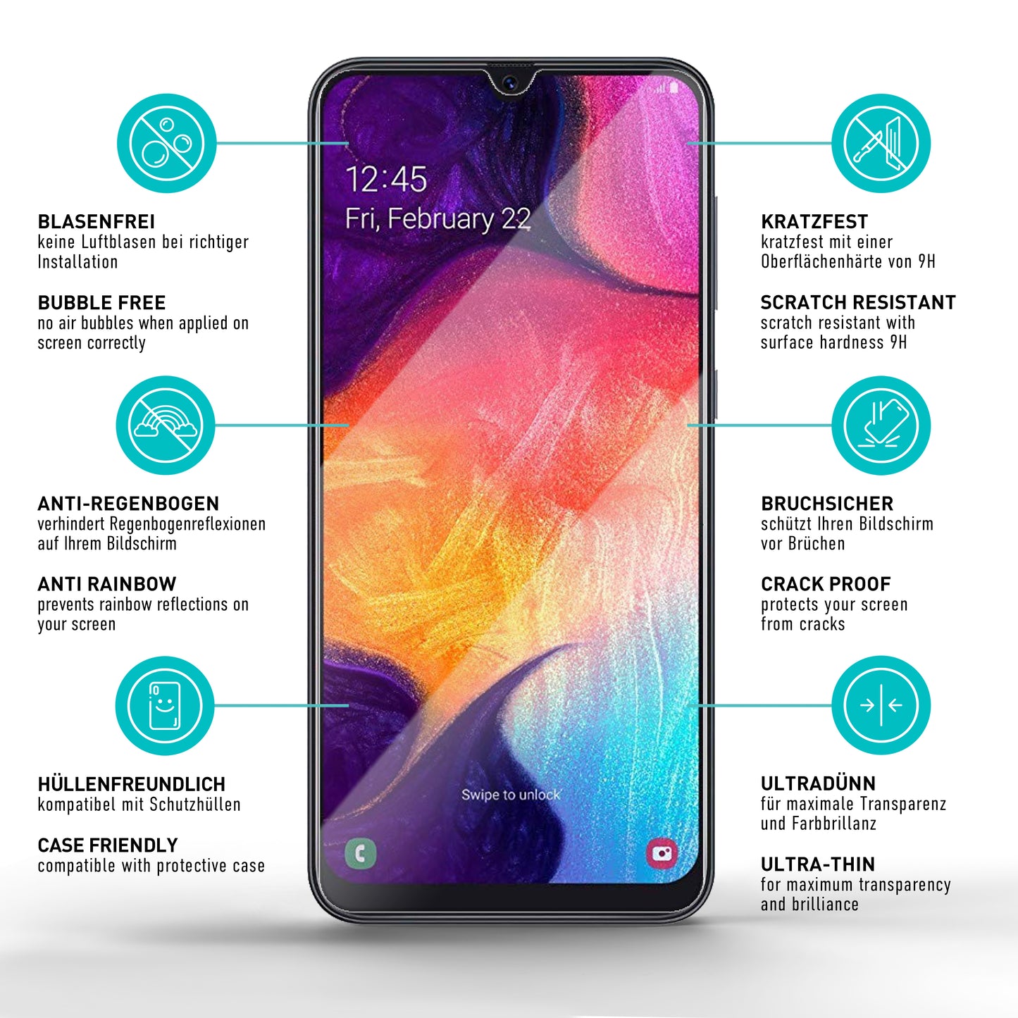 smartect Schutzglas Klar für Samsung Galaxy A50 / A50s / M30s / M31 / M21, 3 Stück