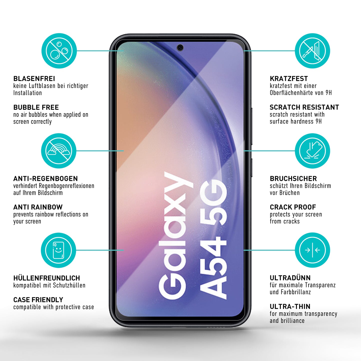 smartect Schutzglas Klar für Samsung Galaxy A54 5G, 3 Stück