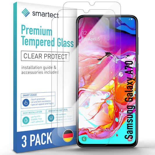 smartect Schutzglas Klar für Samsung Galaxy A70, 3 Stück