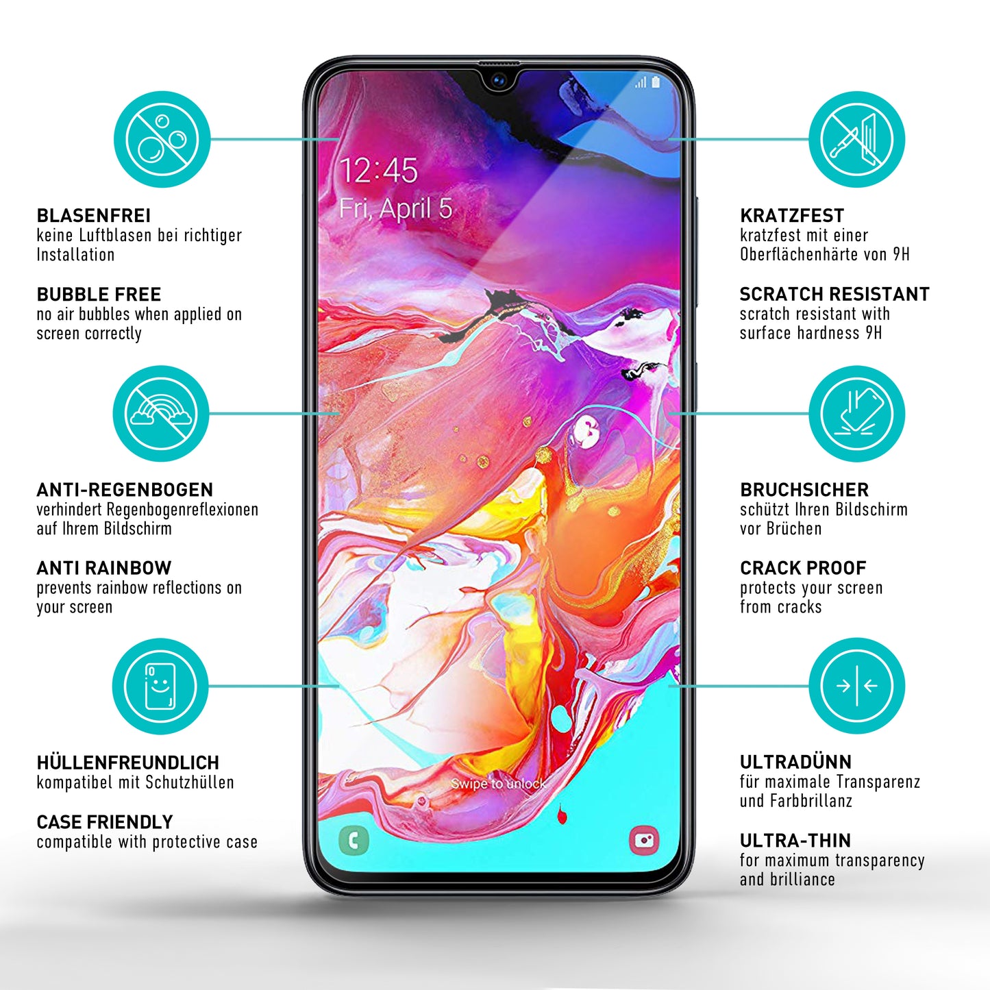 smartect Schutzglas Klar für Samsung Galaxy A70, 3 Stück