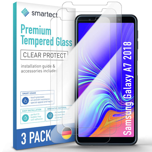 smartect Schutzglas Klar für Samsung Galaxy A7 2018, 3 Stück