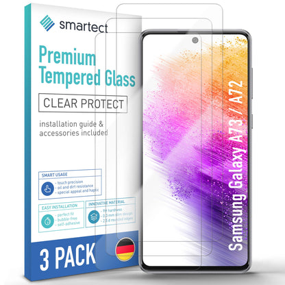 smartect Schutzglas Klar für Samsung Galaxy A73 / A72, 3 Stück
