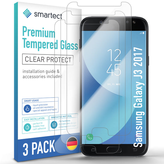 smartect Schutzglas Klar für Samsung Galaxy J3 2017, 3 Stück