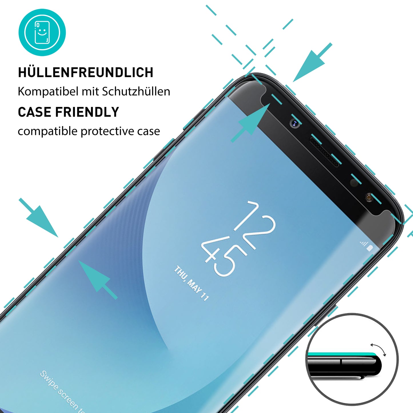 smartect Schutzglas Klar für Samsung Galaxy J7 2017, 3 Stück