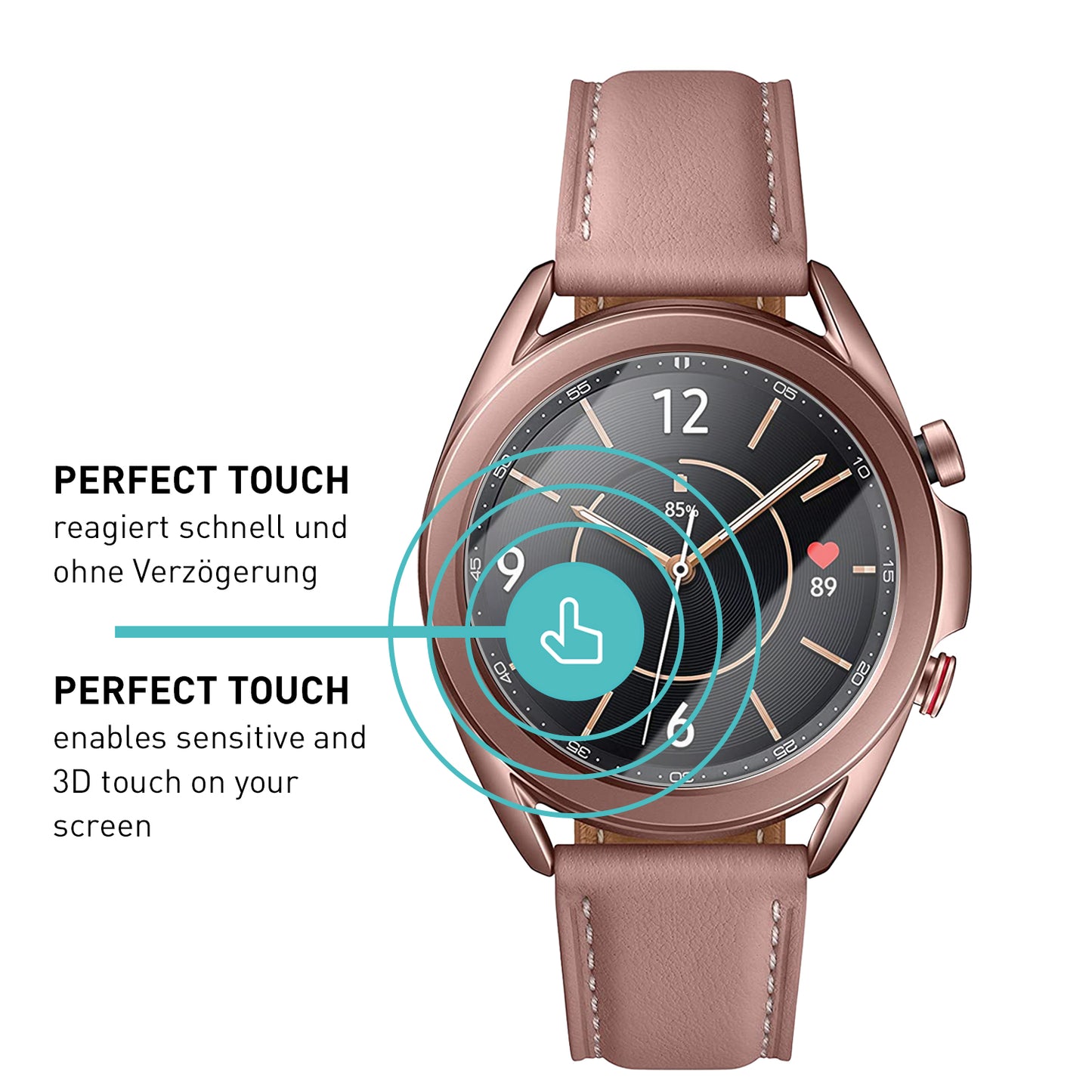 smartect Schutzglas Klar für Samsung Galaxy Watch 3 41 mm, 3 Stück
