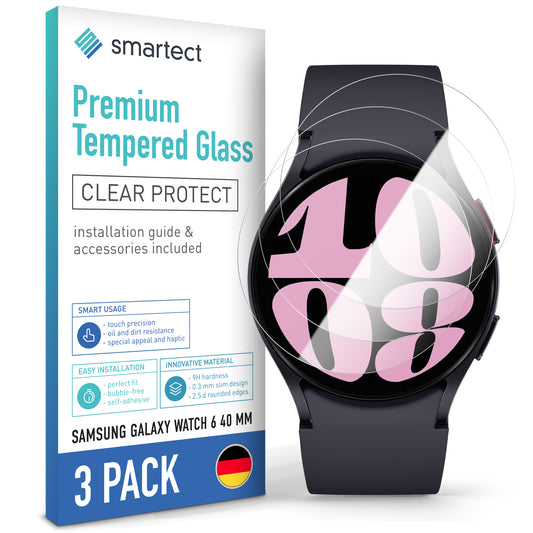 smartect Schutzglas Klar für Samsung Galaxy Watch 6 40mm, 3 Stück