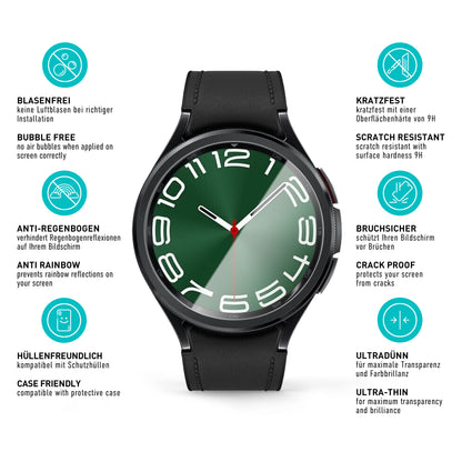 smartect Schutzglas Klar für Samsung Galaxy Watch 6 Classic 47mm, 3 Stück