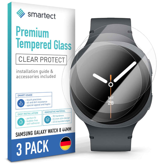 smartect Schutzglas Klar für Samsung Galaxy Watch 8 44mm, 3 Stück
