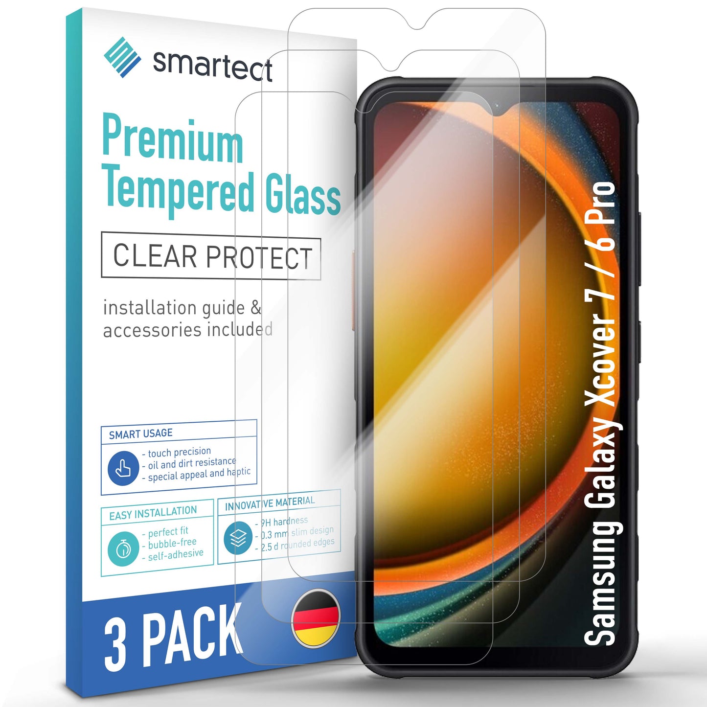 smartect Schutzglas Klar für Samsung Galaxy Xcover 7 / Xcover 6 Pro, 3 Stück