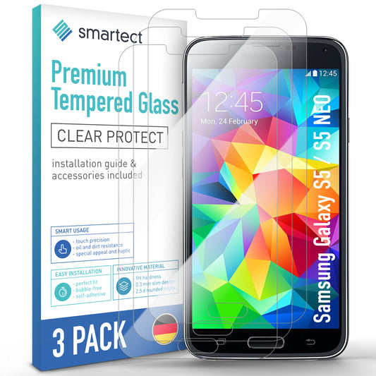 smartect Schutzglas Klar für Samsung Galaxy S5 / S5 NEO, 3 Stück