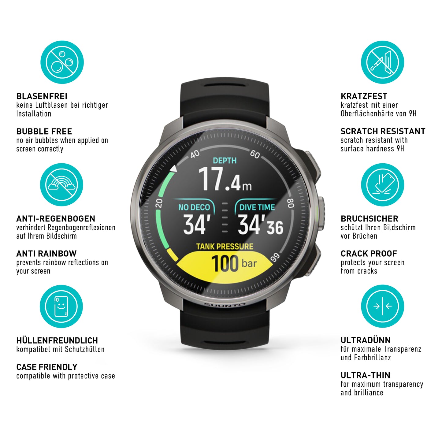 smartect Schutzglas Klar für Suunto Ocean, 3 Stück